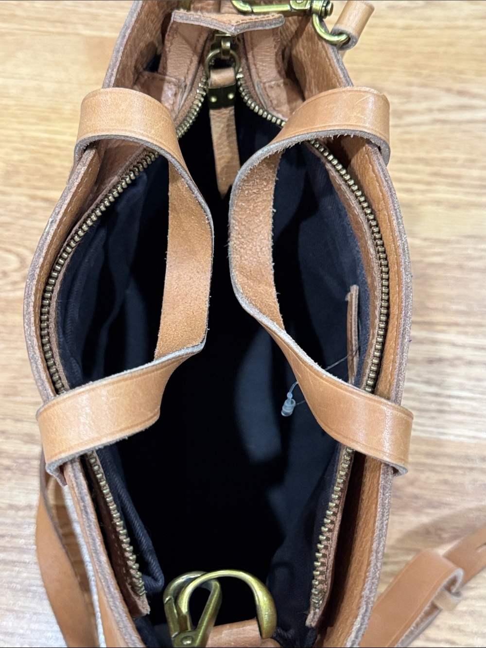 Madewell Small Transport Striped Tote Crossbody Bag in a brown leather colorway - Picture 7 of 8